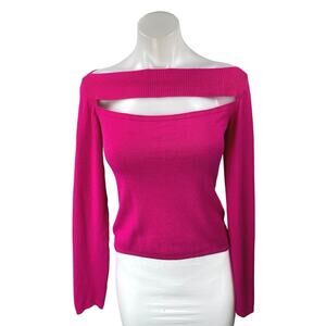 NA-KD Women's Pink Long Sleeve Cut Out Ribbed Knit Boat Neck Sweater Top Size XS